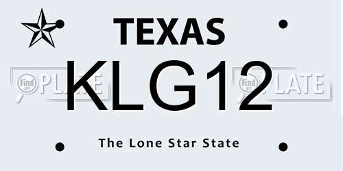 KLG12 Texas License Plate