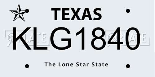 KLG1840 Texas License Plate