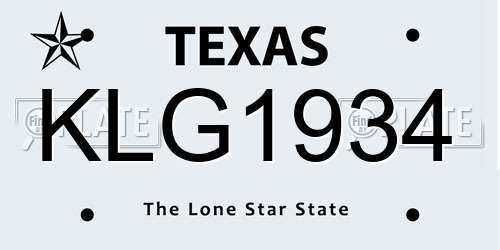 KLG1934 Texas License Plate