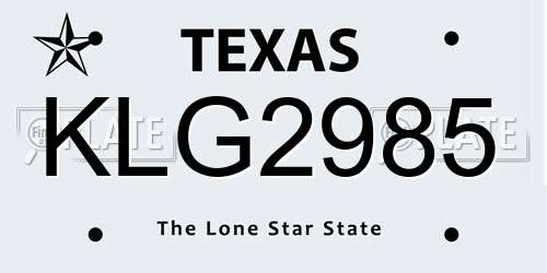 KLG2985 Texas License Plate