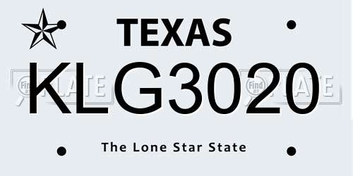 KLG3020 Texas License Plate