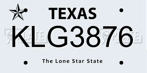 KLG3876 Texas License Plate