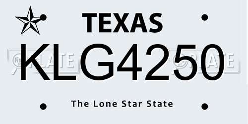 KLG4250 Texas License Plate
