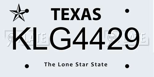 KLG4429 Texas License Plate