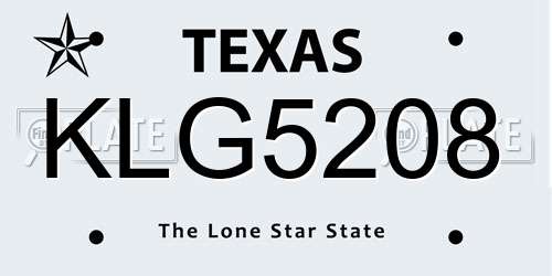 KLG5208 Texas License Plate