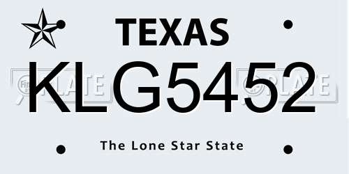 KLG5452 Texas License Plate