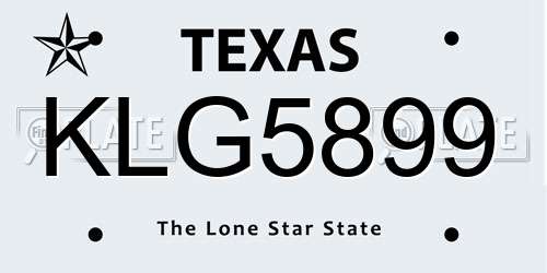 KLG5899 Texas License Plate
