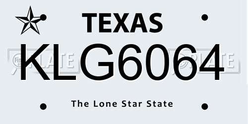 KLG6064 Texas License Plate