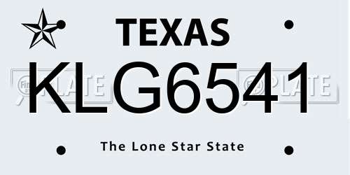 KLG6541 Texas License Plate