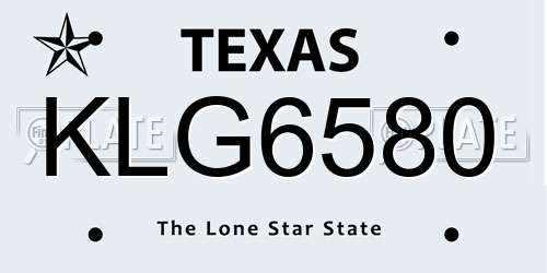 KLG6580 Texas License Plate