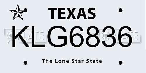 KLG6836 Texas License Plate