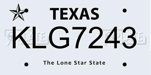 KLG7243 Texas License Plate