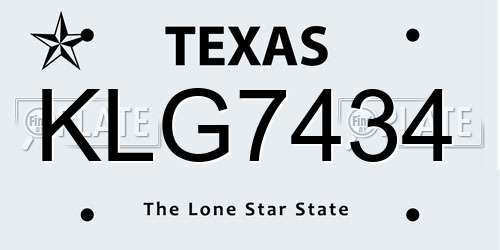 KLG7434 Texas License Plate