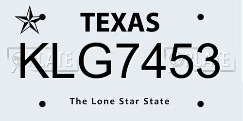 KLG7453 Texas License Plate