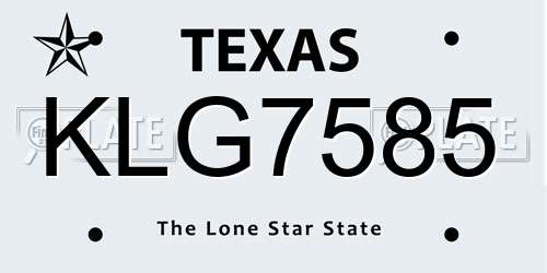 KLG7585 Texas License Plate