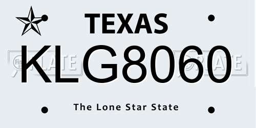 KLG8060 Texas License Plate