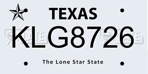 KLG8726 Texas License Plate