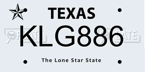 KLG886 Texas License Plate