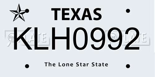 KLH0992 Texas License Plate