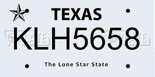 KLH5658 Texas License Plate