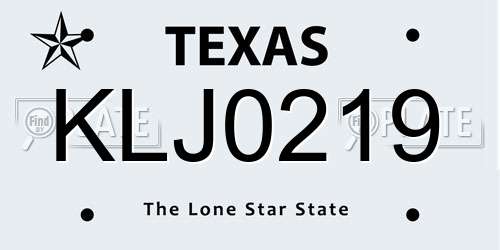 KLJ0219 Texas License Plate