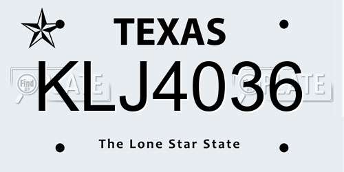 KLJ4036 Texas License Plate
