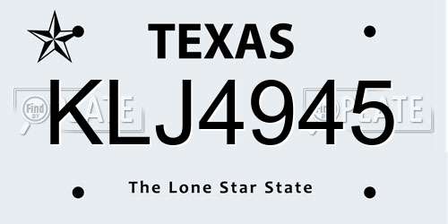 KLJ4945 Texas License Plate