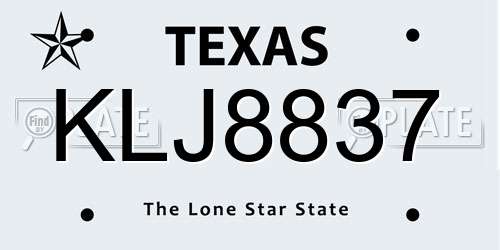 KLJ8837 Texas License Plate