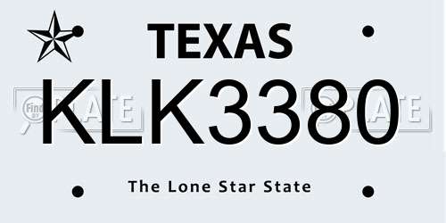 KLK3380 Texas License Plate