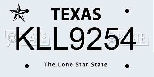 KLL9254 Texas License Plate