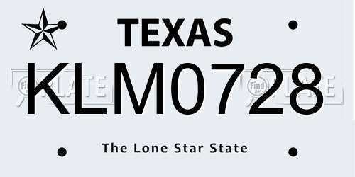 KLM0728 Texas License Plate