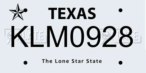 KLM0928 Texas License Plate