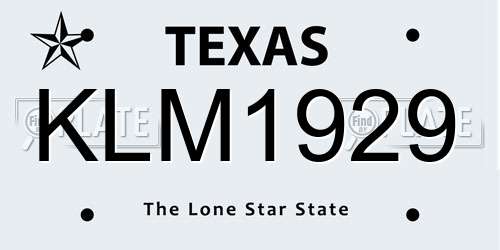 KLM1929 Texas License Plate
