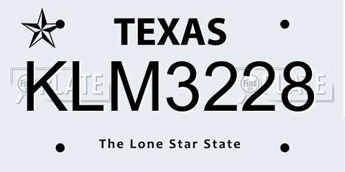 KLM3228 Texas License Plate