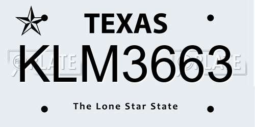 KLM3663 Texas License Plate