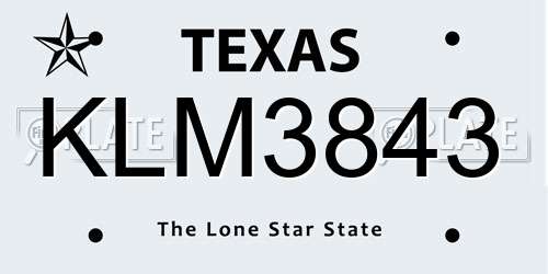 KLM3843 Texas License Plate