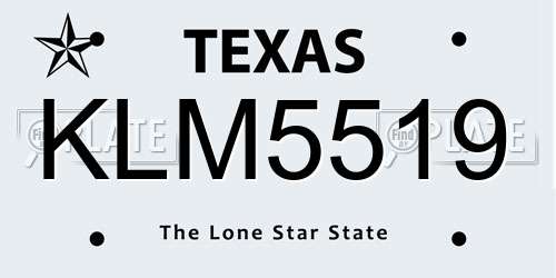 KLM5519 Texas License Plate