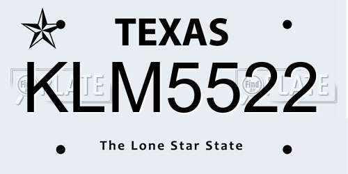 KLM5522 Texas License Plate