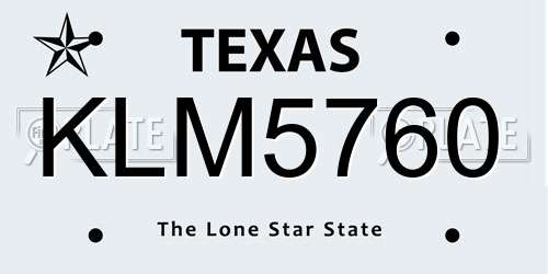 KLM5760 Texas License Plate