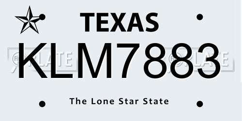 KLM7883 Texas License Plate