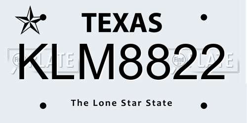 KLM8822 Texas License Plate