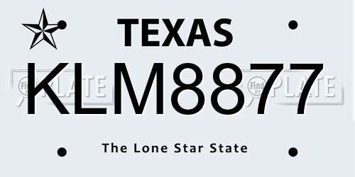 KLM8877 Texas License Plate