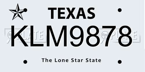 KLM9878 Texas License Plate