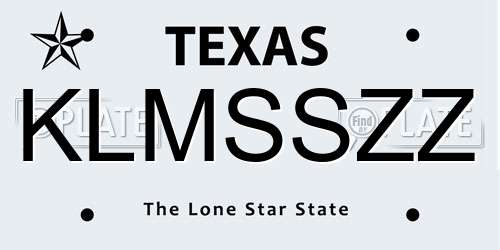 KLMSSZZ Texas License Plate