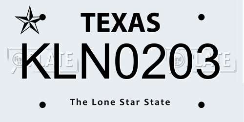 KLN0203 Texas License Plate