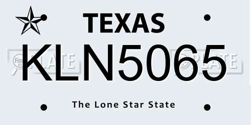 KLN5065 Texas License Plate