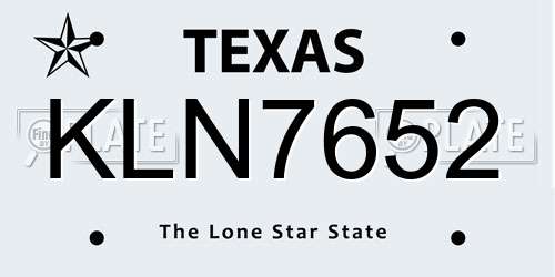 KLN7652 Texas License Plate