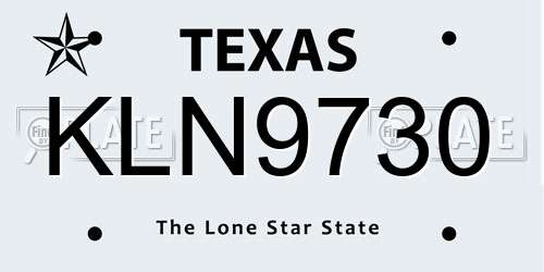 KLN9730 Texas License Plate