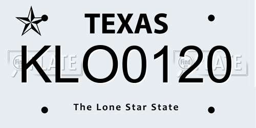 KLO0120 Texas License Plate