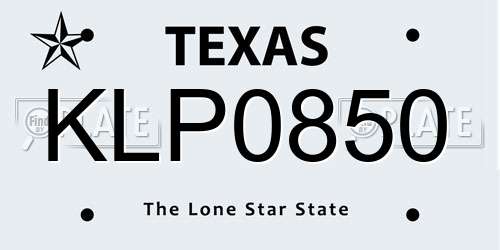 KLP0850 Texas License Plate